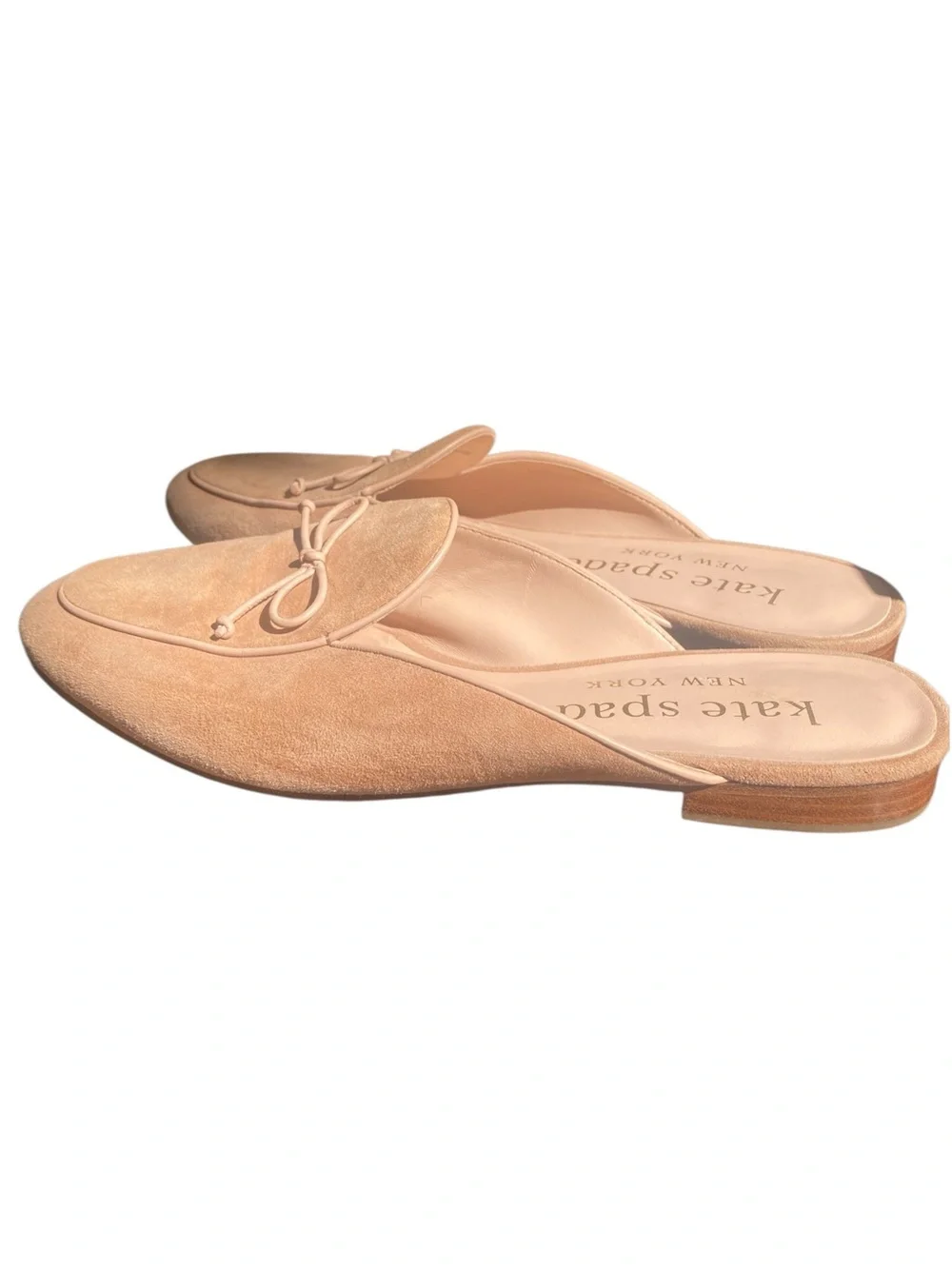 Kate Spade Devi Suede Bow Mules Size 9.5 Tan Beige Slip On Flats
